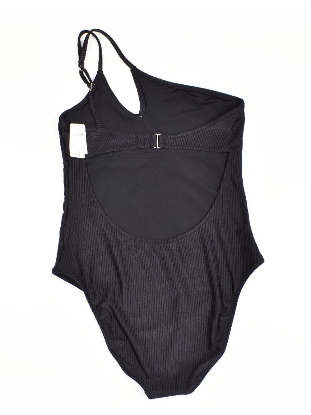 Aerie Shine One-Shoulder Full Coverage Black Ribbed Swimsuit NEW - L - Picture 4 of 7
